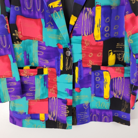 Vintage BEDFORD FAIR LIFESTYLES 90's multicolor abstract artsy geometric blazer - Picture 3 of 10
